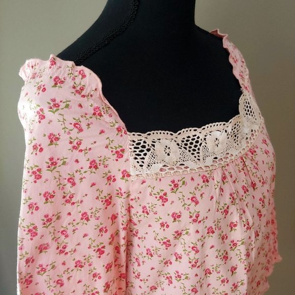 Vintage Ditsy Floral Long Sleeve Print Feminine Square Neck Lace Trim - Picture 4 of 16